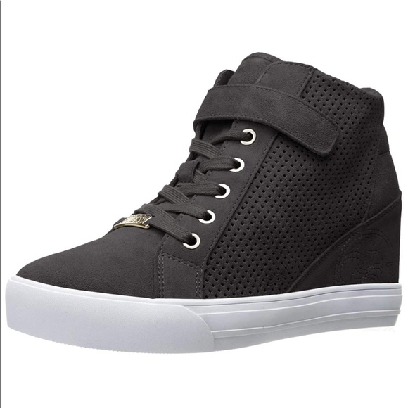 Guess Shoes - Guess suede black wedge sneakers NWOT